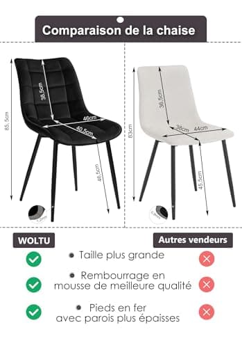 WOLTU 6X Chaise de Salle à Manger Chaise Design Moderne Assise en Velours Bien rembourrée Cadre en métal,Noir BH142sz-6