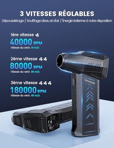 Solareye Souffleur Air Comprimé, 180000 TR/Min de Pulvérisation d’Air Comprimé avec Batterie 6000mAh, Soufflette Voiture, Bombe Air Sec pour Clavier, Électronique, Air Comprimé Nettoyage PC