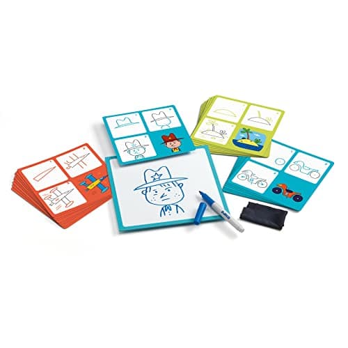 DJECO Step by Step Arthur et Co - Jeu Éducatif Dessin pour Apprendre à Dessiner Pas à Pas, dès 4 ans - Effaçable, Réutilisable - Contient 1 Planche Veleda, 1 Feutre Effaçable, 1 Chiffon et 24 Modèles