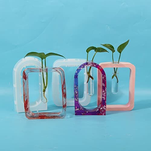 Cayway Vase en Résine Moule en Résine pour Station de Propagation, Moule de Vase en Silicone avec 4 PCS Tubes à Essai pour La Décorationde Bureau à Domicile