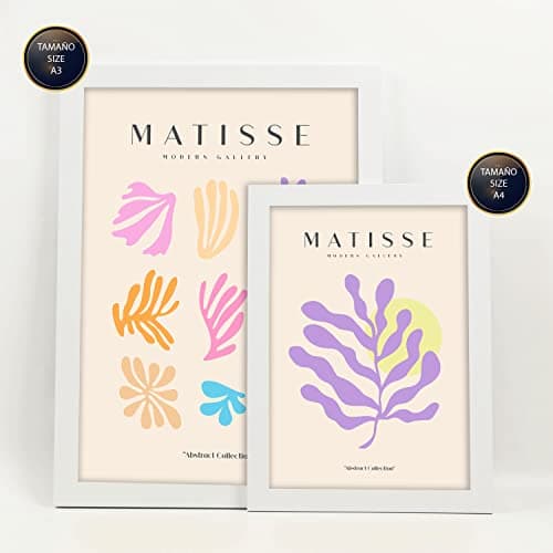 Nacnic Lot de 6 Affiches Henri Matisse. Végétation. Estampes du fauvisme et de l'art abstrait pour l'architecture d'intérieur et la décoration. A3 et A4, cadres blancs.