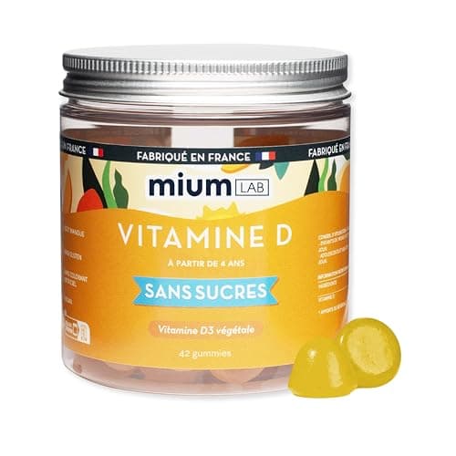 Mium Lab - Vitamine D3 (2000UI) - Hautement dosé et absorbé - Système Immunitaire, Soutient des os, des muscles, Croissance - Enfants & Adultes - Cure 21 jours - Gummies sans sucres Fabriqué en France