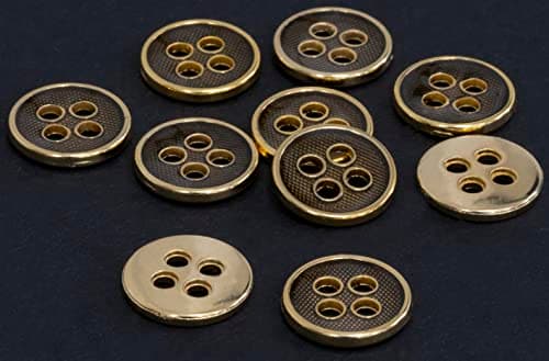 AERZETIX - C65574 - Lot de 10 Boutons à coudre ronds Ø10x1.4 mm 16L L16 à 4 trous - couleur: doré/noir - en métal - mercerie vêtements couture mode confection tissu aiguille
