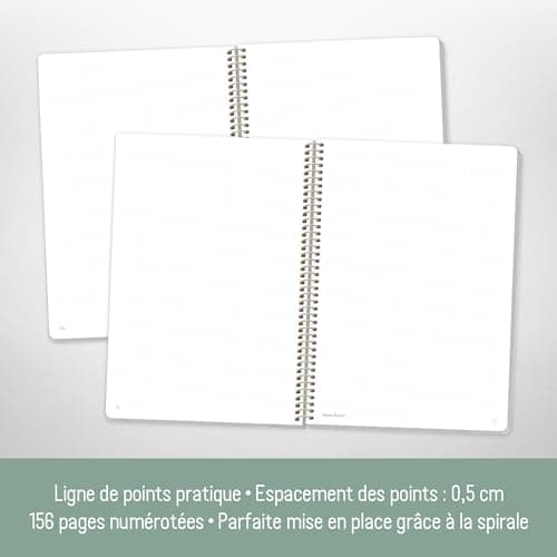 paper&you® Bullet Journal à pois, format A5, avec reliure à spirale, motif fleurs volantes, 160 pages, bloc-notes à pois avec spirale, bloc-notes à spirale, durable et respectueux du climat