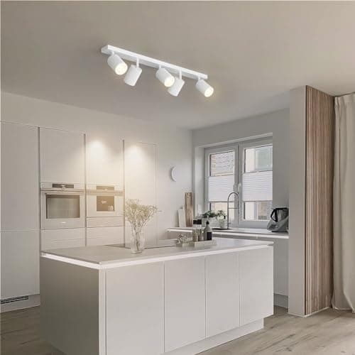 Klighten Plafonnier 5 Spots GU10, Spot Plafond Blanc Orientable, Moderne Luminaire Plafonnier, Spot Plafond 5 spots Interieur pour Cuisine, Chambre, Salon, 69 cm, Ampoule non Incluse