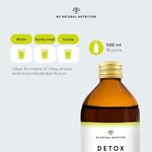 Detox Minceur | Diurétique et draineur | Élimination puissante de toxines aux extraits de plantes | Effet Ventre Plat | Formule naturelle ultra concentrée, 500 ml, Certifié Végan, N2 Natural Nutrition