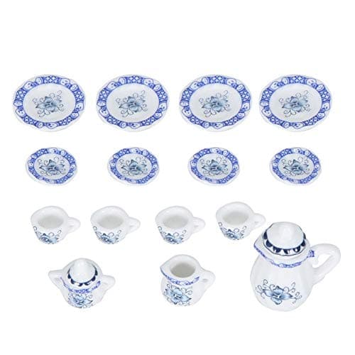 1:12 Accessoire De Poupée, 15pcs Mini Fleur en Porcelaine Tasse À Thé Set Maison de Poupée Décor Cuisine Miniature Simulation Meubles Ensemble Modèle pour Bébé Garçon Fille Dollhouses(Tye 1)