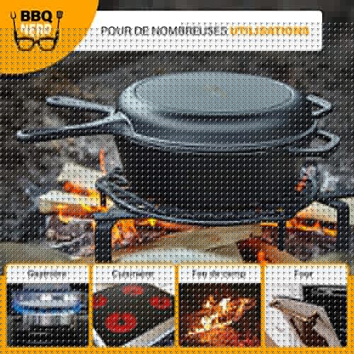 BBQ-Nerd© Cocotte 3,5 l avec fonction 2 en 1 | Ensemble de cuisine : marmite pour cuisinière, four et barbecue avec poêle | casserole en fonte