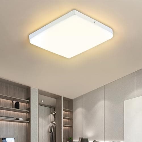 FTL Plafonnier LED 48W,Plafonnier LED Salon Carré Blanc Chaud 3000K,Plafonnier LED Salle De Bain 4370LM,Plafonnier LED Cuisine,Luminaire Plafonnier IP44 pour Couloir,Balcon,Bureau 30x30cm