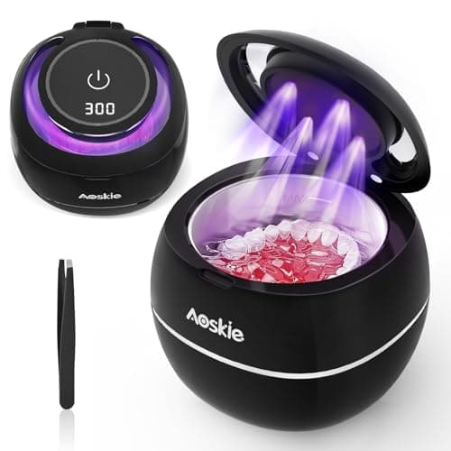 Aoskie Nettoyeur Ultrasons 42kHz/30W pour Prothèses Dentaires, Aligneurs, Protège-dents, Bijoux, Tête de Brosse à Dents, 180ML Ultrasonic Cleaner pour Appareils Dentaires à Domicile ou en Voyage