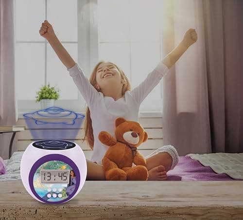 Lexibook, Disney Wish, Réveil-projecteur avec Fonction Alarme et répétition Snooze, veilleuse avec minuterie, écran LCD, à Piles, RL977WI