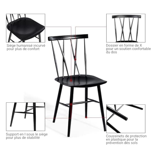 COSTWAY Chaise Industrielle Lot de 2, Chaise Metal Hauteur d'Assise 43,5 cm, Dossier en Forme de X, Chaise Bistrot pour Café, Bar, Charge 150 KG, Noir