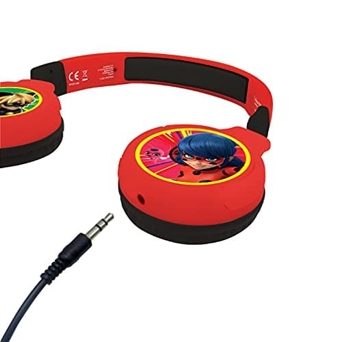 Lexibook Miraculous Casque Audio Enfant 2-en-1 Bluetooth et Filaire Stéréo Sans fil Pliable Ajustable, Rouge, HPBT010MI