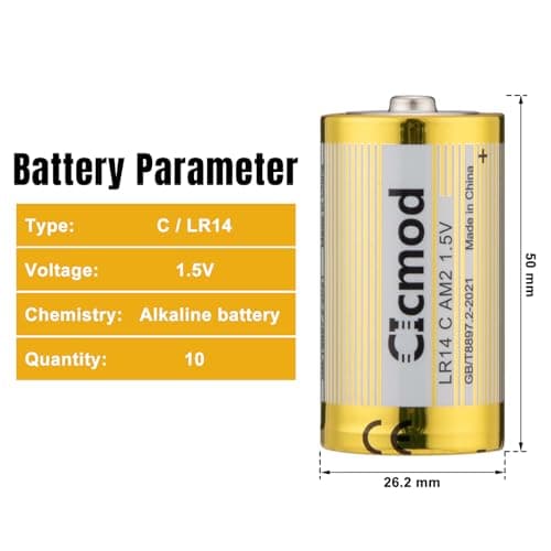 CICMOD Piles alcalines C Alkaline Batteries LR14 1,5V - Lot de 10 Piles Jetables Alcalines Longue durée