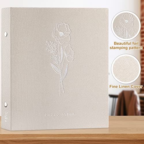 Lanpn Album Photo Autoadhesif Scrapbooking, Album Photo Adhesif Magnétique en Lin avec stylos et Autocollants pour 10x15 13x18 cm A5 (Petites-20 feuilles/40 Pages, Beige)