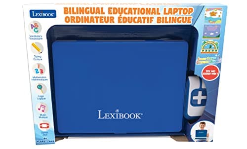 Lexibook, Ordinateur Portable éducatif bilingue Anglais/français, écran Couleurs, 130 activités de Langue, écriture, mathématiques, logique, Musique et Jeux, Bleu, JC798i1