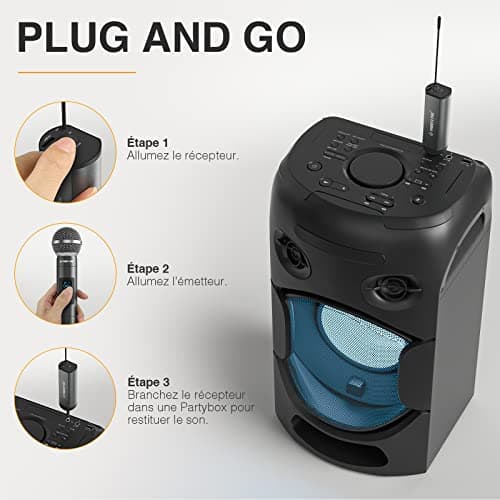 Phenyx Pro Système de Microphone sans Fil numérique Simple,avec 1 Microphone Dynamique à Main,Mini récepteur,5 fréquences UHF,Microphone sans Fil en métal pour Chanteur,karaoké, Mariage(PDP-1)