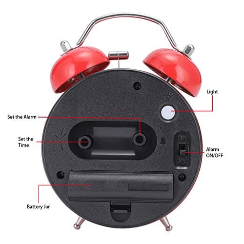 Lafocuse Réveil Captain Silencieux Enfant Rouge Matin a Double Cloche Horloge de Table Sanc Bruit Tic-tac avec la Lumière de Nuit