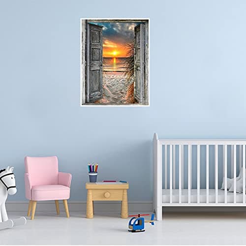 DCIDBEI fenetre Bord de Mer Diamond Painting 40x50 cm Peinture Diamant Paysage Bord de Mer Diamond Painting Paysage Bord de Mer Puzzle Diamant Adulte Plage Peinture au Diamant Coucher de Soleil