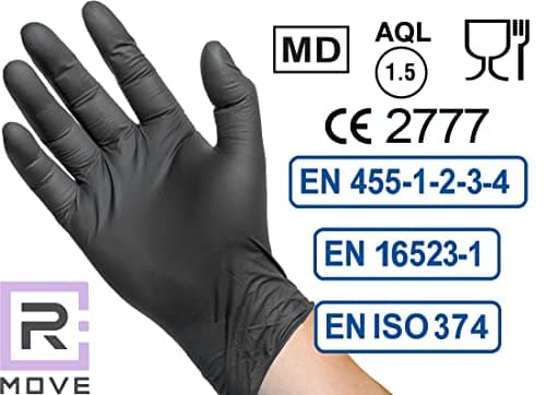 200 gants Nitrile M Noirs sans poussière, sans latex, hypoallergéniques, gants pour esthéticiennes, tatoueurs, domaines médicaux, manipulation des aliments gants jetables (Taille M)