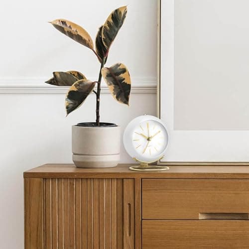 Azyh Réveil analogique au design simple mignon - Horloge de table rétro avec veilleuse - Silencieuse - Sans tic-tac - Fonctionne avec piles - Pour enfants, chambre à coucher, voyage, cuisine, table de
