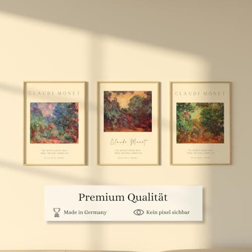 ZoeyAustin® Lot de 3 posters d'art double face - Format A3 (30 cm x 42 cm) - Élégant poster mural - 6 images murales - Images recto-verso (Monet, sans cadre - DIN A3)