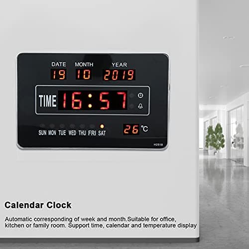 Duokon Horloge de Calendrier, Affichage de la température de l'heure de l'horloge de Calendrier électronique numérique Multifonctionnel Prise UE 110-220 V