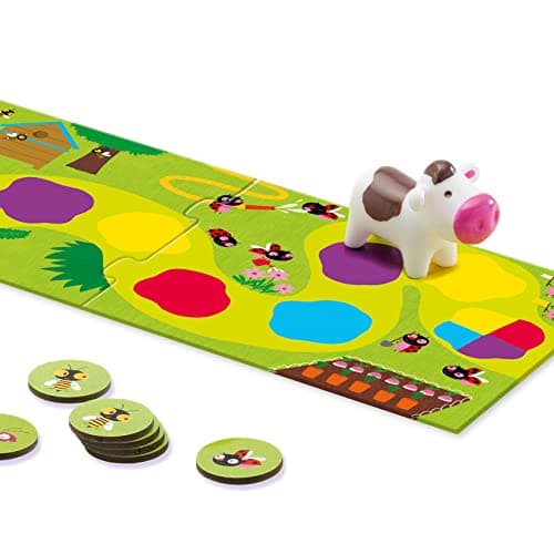 DJECO Little Circuit - Jeu de Société Enfant, 2,5 à 5 Ans - Jeu de Parcours avec 1 Plateau, 6 Pièces de Puzzle, 4 Figurines Animaux, 1 Dé, 15 Jetons - Apprentissage des Couleurs, Maîtrise du dé