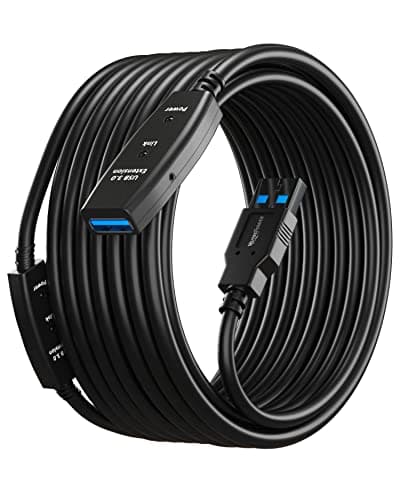 MutecPower Câble USB 3.0 Haute Vitesse - Male vers Femelle - avec 2 Câble LED Répéteur IC ‘’une au milieu et une à l'extrémité’’ - Noir - 15 mètres