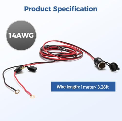 Thlevel 12V Câble d’Extension pour Allume Cigare Socket 14AWG avec Fusible 20A 12V/ 24V DC Adaptateur Chargeur pour Bateau Moto Réfrigérateur Voiture 1 mètre