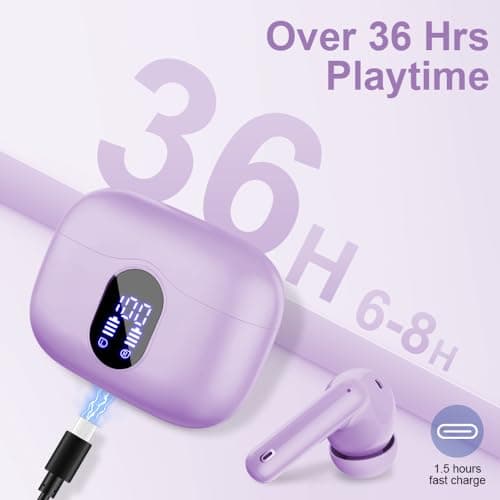 Écouteurs Bluetooth 5.3, Écouteur sans Fil avec 4 ENC Réduction Antibruit Mic Casque Bluetooth Hi-FI Son Stéréo, 36 Heures Durée de Lecture, IP7 Etanche, Écran LED, Contrôle Tactile
