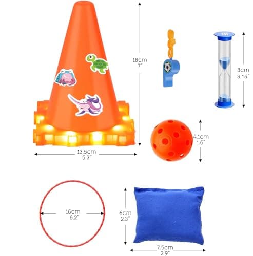 Jeux Extérieur pour Enfants 5 6 7 8 9 10 11 12 Ans Set de Cônes avec LED Intégrés& Anneaux&Sacs de Haricots Jeu Lancer d’Anneaux Parcours d'Obstacles Jeux de Relais Haies Cadeaux Fête Journée Sportive
