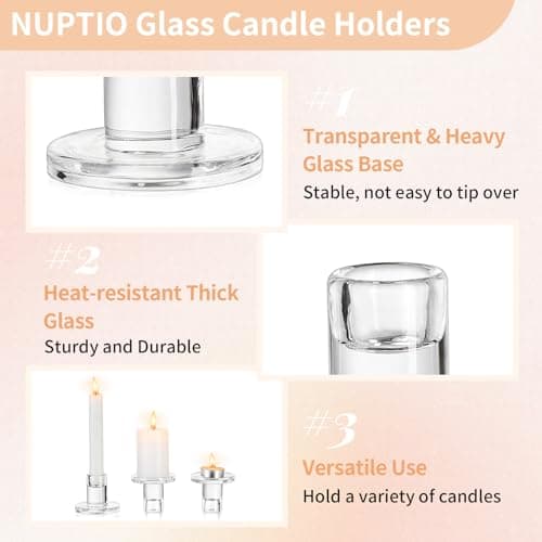 NUPTIO Bougeoir Verre Chandelier Lot de 10 Bougeoir en Verre Transparent Bougies à Réchauds en Forme de Pilier Centre de Table pour la Décoration des Dîners de Noël