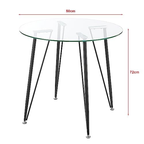 [en.casa] Table Ronde en Verre pour Salle à Manger Petite Table Stylée pour Salon Cuisine Chambre Bureau Café Verre Trempé Acier Laqué 72 x 80 cm Transparent Noir