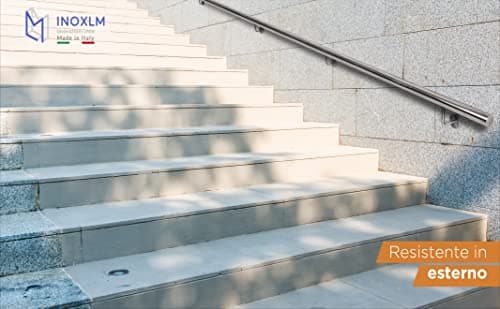 INOXLM Main Courante pour escalier en Acier Inoxydable AISI 304 ⌀ 33,7 mm, Rampe escalier Finition Satinée Fabriqué en Italie, Garde corps escalier pour Intérieur et Extérieur (300cm)