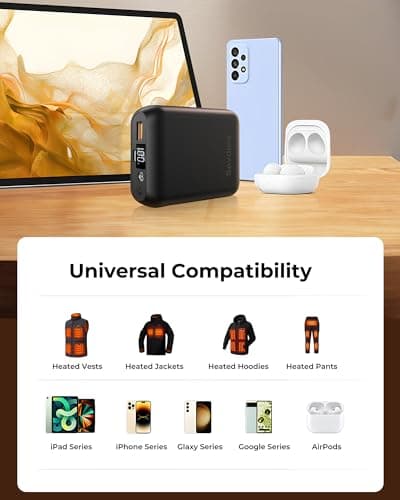 Sevdiea Batterie Veste Chauffante 7,4V 16000mAh, Sevdiea Batterie pour Gilet Chauffant avec Écran LCD, Chargeur Portable Batterie Externe pour Veste Chauffante avec Port USB DC
