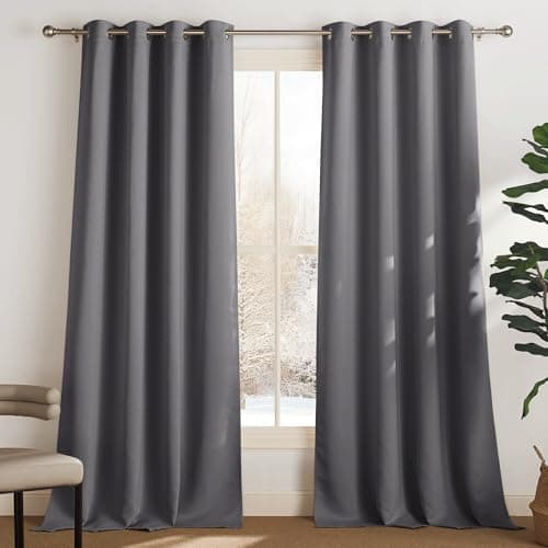PONY DANCE Lot de 2 Rideau Occultant Thermique Isolant Anti Froid et Chaleur 140x240 (lxH) Tenture Opaque à Oeillets Isolation Lumiere Uv Decoration Chambre Maison Salon Intérieurs, Gris