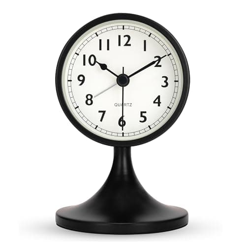 Lafocuse Metal Reveil Analogique sans Tic-tac, Retro Noire Snooze Reveil avec Lumière de Nuit, Vintage Horloge de Chevet Silencieuse pour Bureau Chambre Table 12.5cm