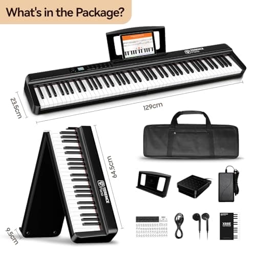 TERENCE Pliable Piano Numérique 88 touches avec Haut parleur 2x25W Batterie de 2000mAh lestées Pédale de Sustain interface MIDI avec support de partitions Bluetooth Sacs pour Piano Câble audio Casque