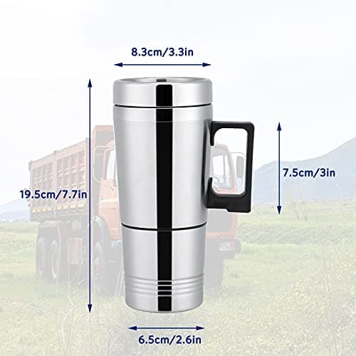 HERCHR 12V/24V 300ML Bouilloire électrique de Voiture de Voyage, Tasse Chauffée électrique de Tasse de Wagon d'acier Inoxydable avec Une Tasse de Chauffage pour l'eau, Thé, Café, Lait(24V)