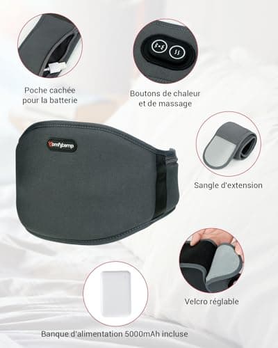 Comfytemp Ceinture Chauffante Lombaire, Coussin Chauffant Pour Dos Sans Fil Avec 3 Modes de Massage et 3 Niveaux de Chauffage, pour Soulager des Douleurs Lombaires, Abdominales, Jambes