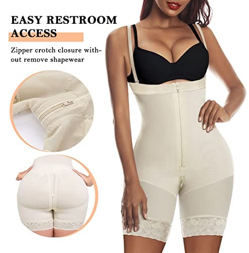 YIANNA Body Femme Gaine Ventre Plat Invisible Amincissante Zipper Gainant Combinaison Sculptant Shapewear Fajas Colombianas Post Accouchement Beige M 7257