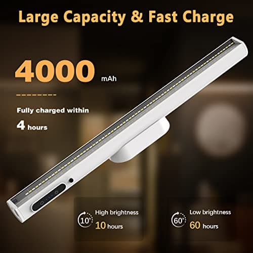 Moslumin Reglette LED Cuisine Rechargeable USB, 4000mAh Lumiere Sans Fil Magnetique avec Telecommande, Lampe Murale pour Interieur, Tableau, Placard, Bureau, Sous Meuble, Miroir Salle de Bain