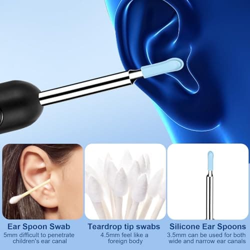 Otoscope Oreille, Nettoyeur Oreilles Adulte les avec Lentille 3.5mm et 6 LED, Miroir Auriculaire 360° Grand Angle Ear Cleaner pour iOS, Android et iPad