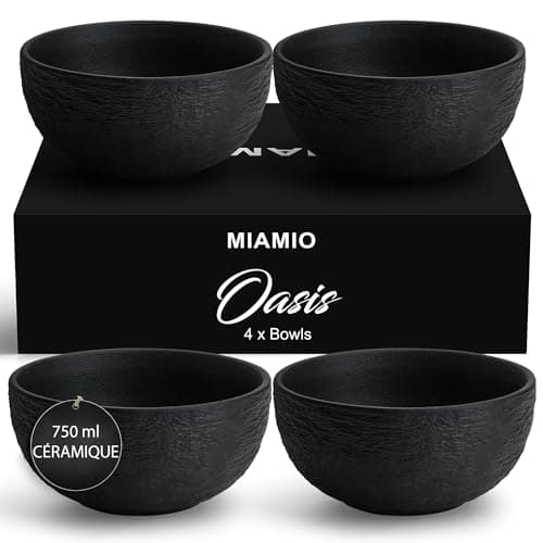MIAMIO - 750 ml Bols/Saladiers, ensemble de 4 bols, bols à soupe, bols à céréales, bols de service en céramique - adaptés au micro-ondes, au lave-vaisselle et au four - Collection Oasis
