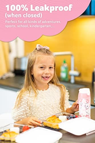Jarlson - Gourde Enfant INOX - Bouteille Isotherme Enfant 350 ML - Gourdes sans BPA - avec de la Paille - pour l'école, Les Sports et la Maternelle (Chat 2, 350 ML)