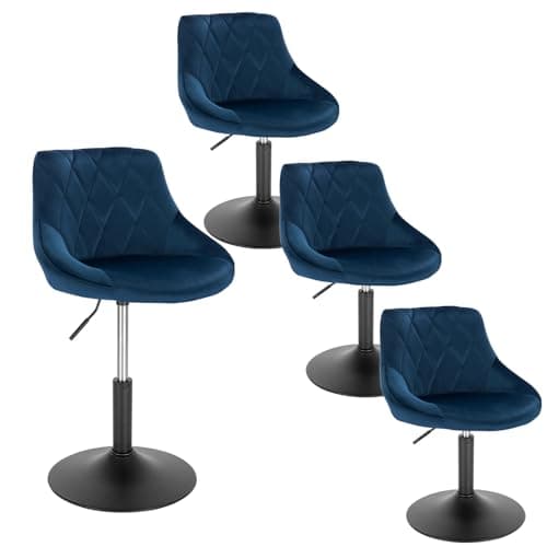 WOLTU Lot de 4 Tabouret de comptoir réglable en Hauteur et pivotante,Tabouret de bistrot en Velours Structure métallique, Hauteur Réglable de 42-58cm, Bleu BH242bl-4