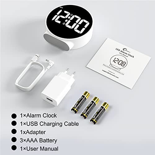 CHEREEKI Réveil Matin LED, Réveil Lumineux avec Affiche la Semaine, Fonction Snooze, 4 Luminosité Réglable, 2 Alarmes, Horloge Digitale à Piles pour Enfant, Adolescent, Personnes âgées