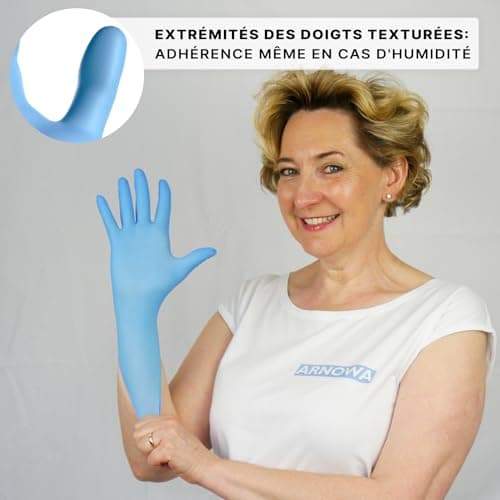 ARNOMED Gants jetables Bleu Extra Fort, Gants nitrile taille L, 50% plus épais, 100 p./boîte, Gants jetables non poudrés, Gants en nitrile mecanique sans latex, gant jetable en tailles S, M, L & XL