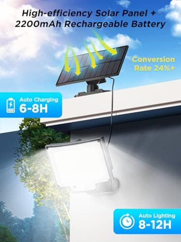 SIGRILL 318 LED Lampe Solaire Extérieur Détecteur de Mouvement, 3000LM Lumiere Solaire Exterieur, 3 Modes Projecteur Solaire Exterieur, IP65 LED Spot Solaire (1 Pièce - 318LED Lumière Froide)